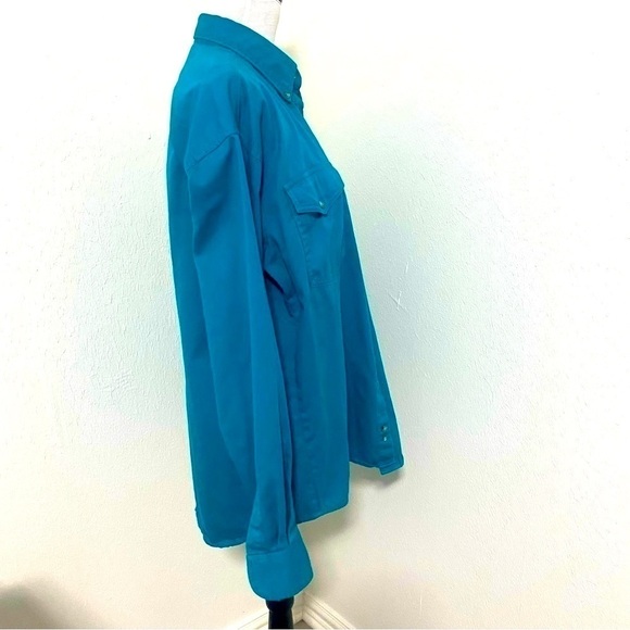 VTG Wrangler Mens Large Turquoise Button Up Long Sleeve Rodeo Cowboy Shirt - Picture 4 of 15